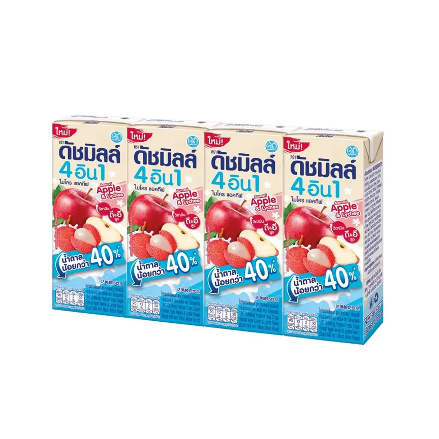 นมเปรี้ยวUHTดัชมิลล์น้ำตาลน้อยแอปเปิ้ลลิ้นจี่ พ165