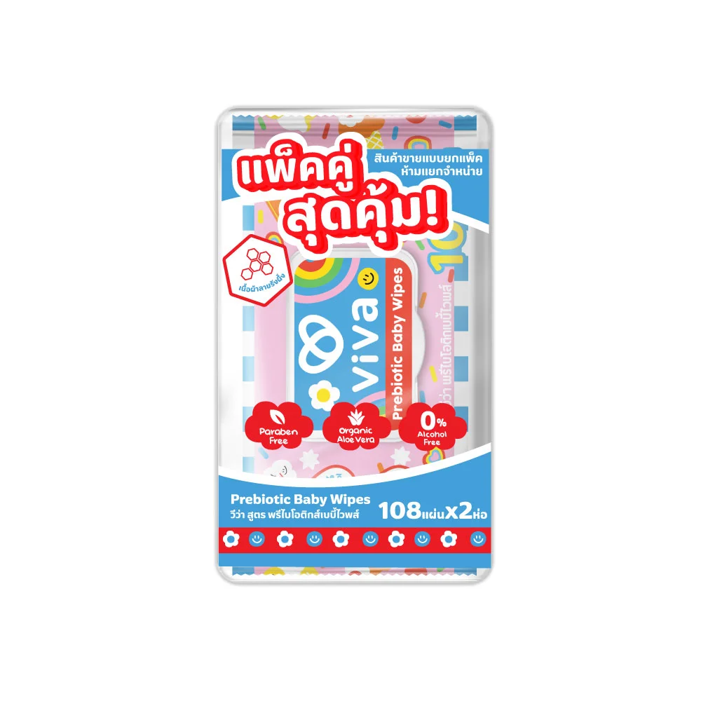 ผ้าเปียกวีว่าพรีไบโอติกส์เบบี้ 108 แผ่น (แพ็กคู่)