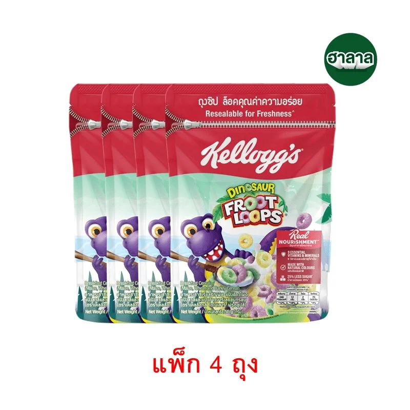 @Hเคลล็อกส์ซีเรียลถุงไดโนเสาร์OL55กรัม(แพ็ก4ถุง)