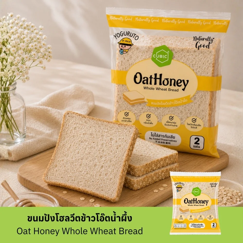 คิวบิก ขนมปังโฮลวีทข้าวโอ๊ตน้ำผึ้ง อร่อยมาก ไปลอง